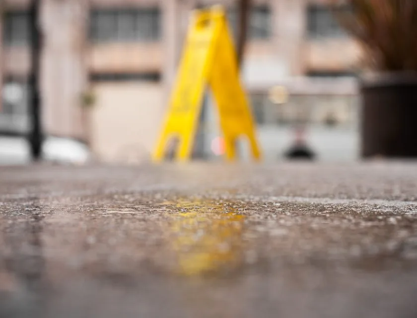 Wet floor caution sign — slip and fall hazard